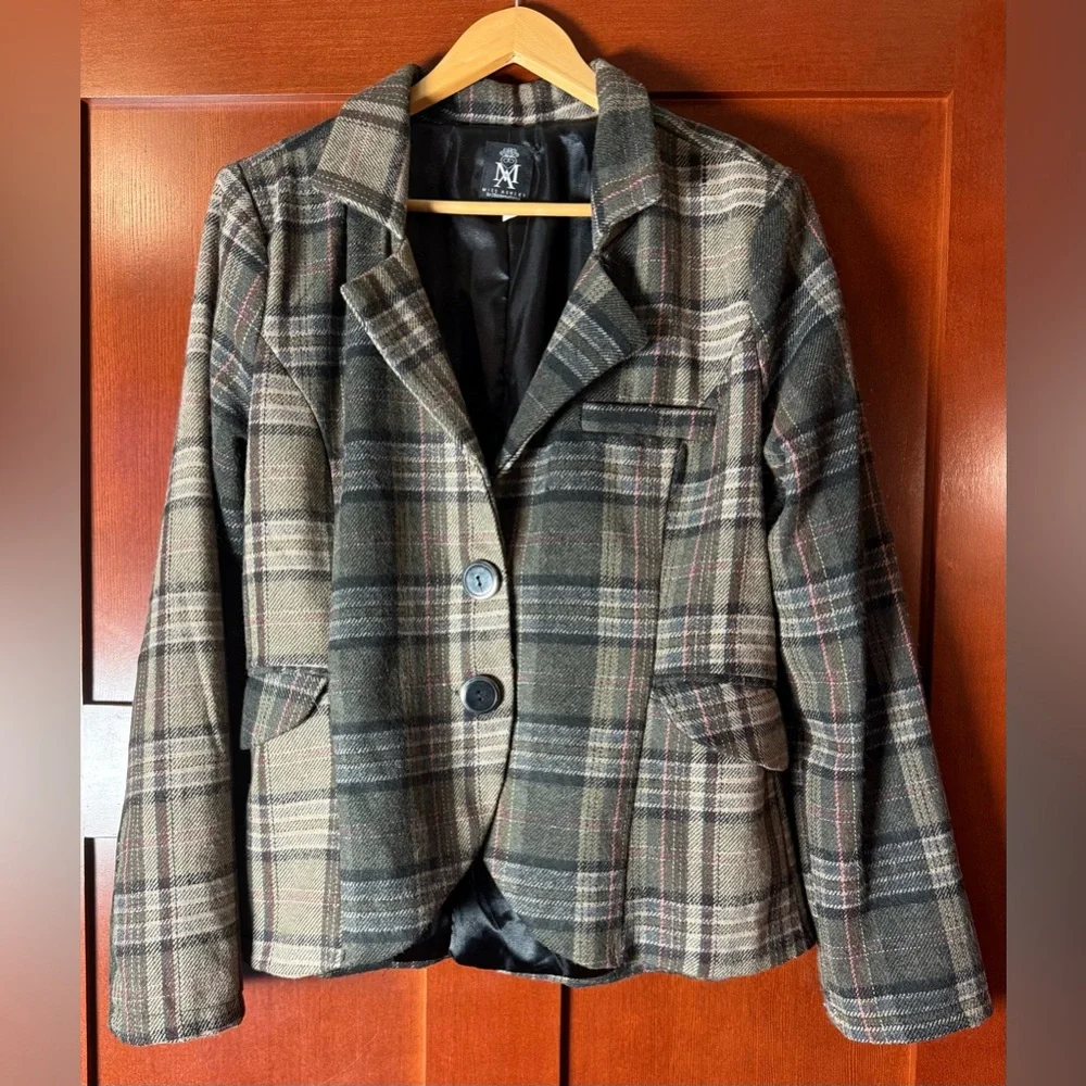 Ashley By 26 International Y2K Brown Plaid Blazer Size XL